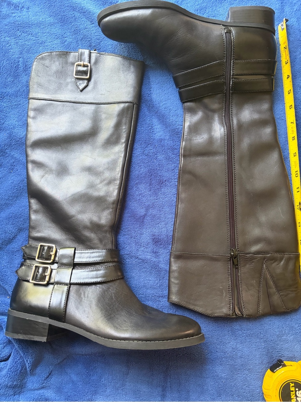 INC International Concepts Fahnee Black Upper Leather Riding Boots